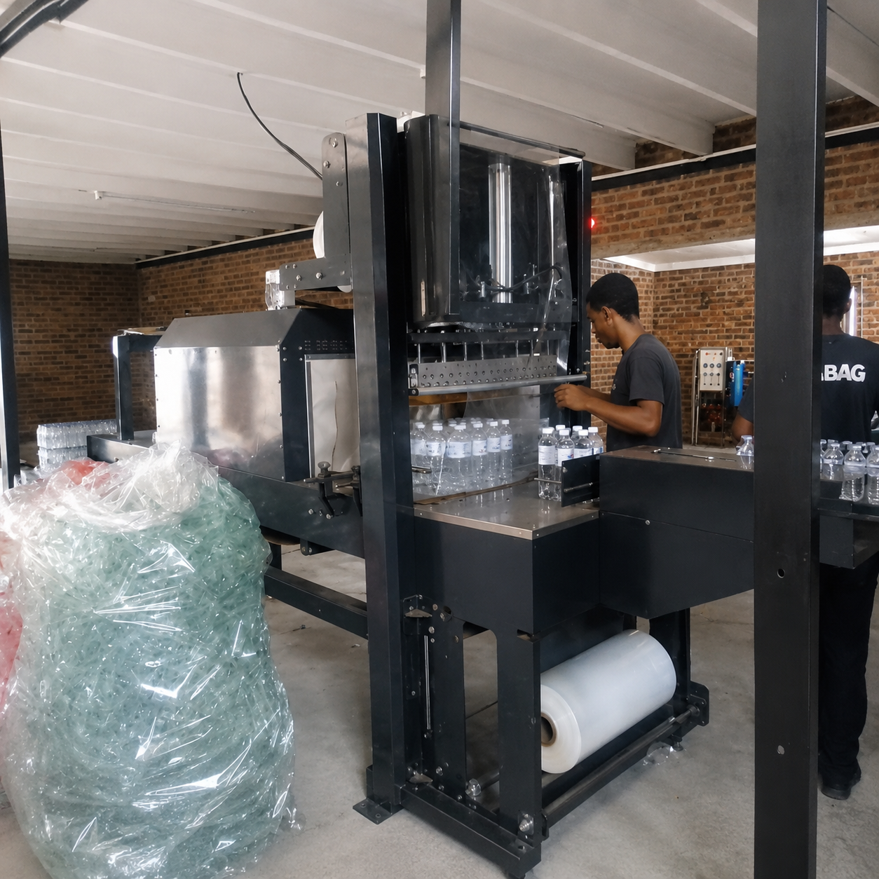 Aquifer bottling facility — workers operating filling and sealing machinery